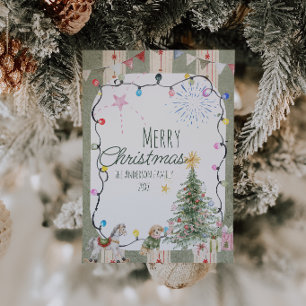 Watercolor groene strepen Schattig vrolijk kerstfe Feestdagenkaart