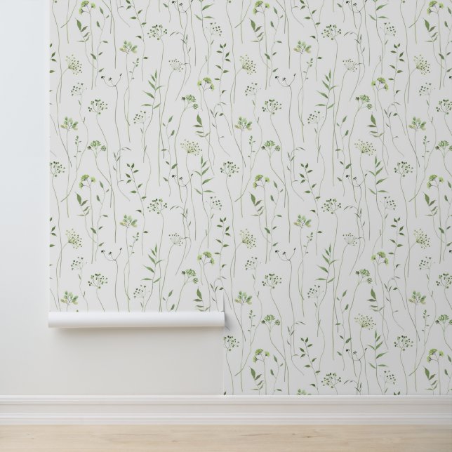 Watercolor groene takken bladeren botanische tuin behang (Applicatie)