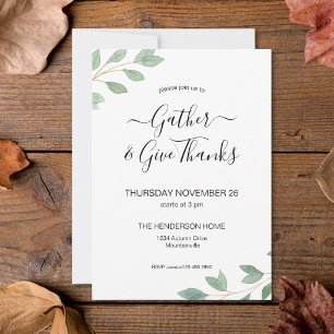 Watercolor Groene Thanksgiving Diner Uitnodiging