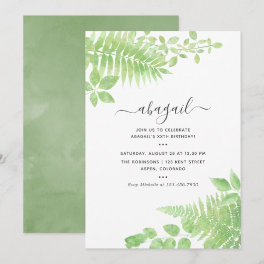 Watercolor Groene Verjaardag Kaart (Voorkant / Achterkant)