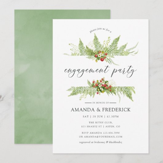 Watercolor Groene Verloving Feest Kaart (Voorkant / Achterkant)