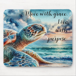 Watercolor Groene Zeeschildpad - Zandstrand met ci Muismat