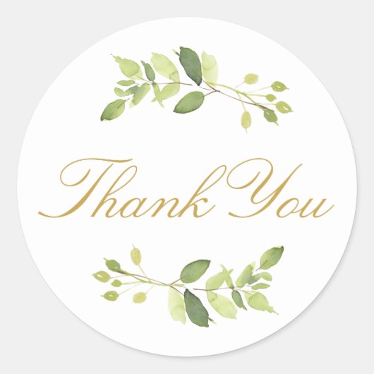 Watercolor Groenery Bedankt Ronde Sticker (Voorkant)