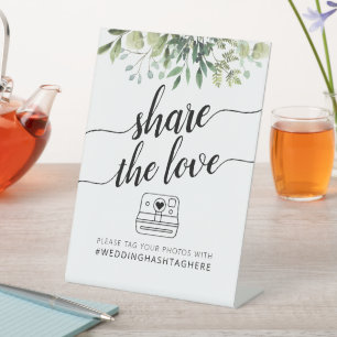 Watercolor Groenery Deel de Liefde Trouw Hashtag Reclamebord Met Voetstuk