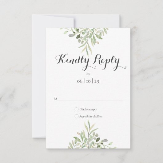 Watercolor Groenery Elegant Script Bruiloft RSVP Kaartje (Voorkant)