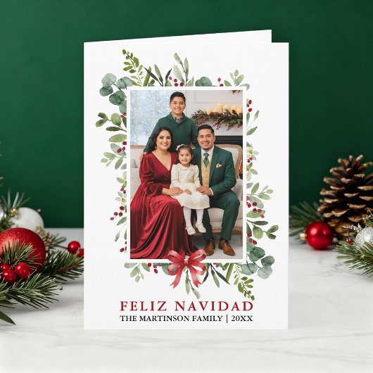 Watercolor Groenery Gelukkig Kerstmis Rode Strik V Feestdagen Kaart