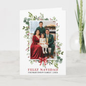 Watercolor Groenery Gelukkig Kerstmis Rode Strik V Feestdagen Kaart (Voorkant)