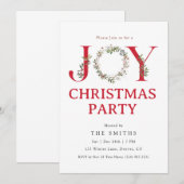Watercolor Groenery JOY Kerstfeest Uitnodiging (Voorkant / Achterkant)