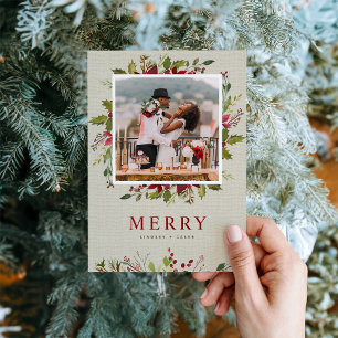 Watercolor Groenery Kerst Foto Groet Feestdagenkaart