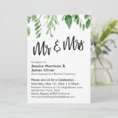 Watercolor Groenery Mr & Mrs Feest na de Bruiloft Kaart (Staand voorkant)