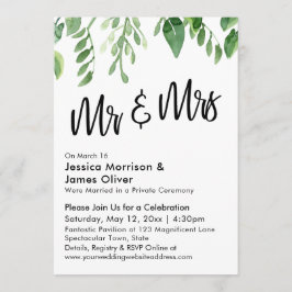 Watercolor Groenery Mr & Mrs Huwelijksfeest na de  Kaart