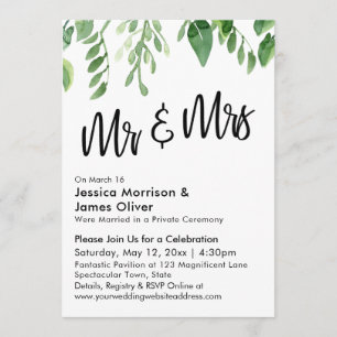Watercolor Groenery Mr & Mrs Huwelijksfeest na de  Kaart