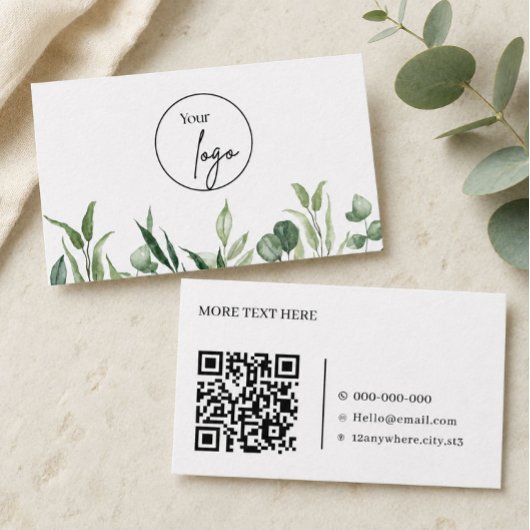 Watercolor Groenery QR-code Aangepaste Logo Zakeli Visitekaartje