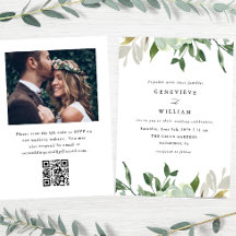 Watercolor Groenery QR Foto Huwelijksuitnodiging