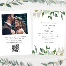 Watercolor Groenery QR Foto Huwelijksuitnodiging