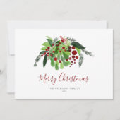 Watercolor Groenery Rode Bessen Script Kerstmis Feestdagenkaart (Voorkant)