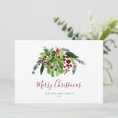 Watercolor Groenery Rode Bessen Script Kerstmis Feestdagenkaart (Staand voorkant)