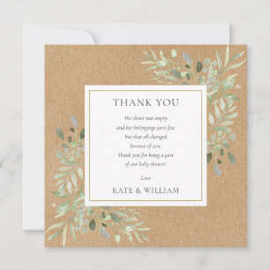 Watercolor Groenery Rustieke Kraft Baby Shower Ged Bedankkaart