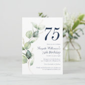 Watercolor Groenery Script 75ste Verjaardag Kaart (Staand voorkant)