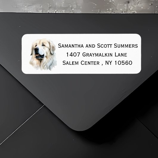 Watercolor Groot Pyreneeën Hond Etiket