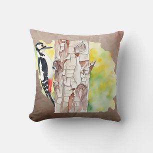 Watercolor Grote Bonte Specht Kunst Kussen