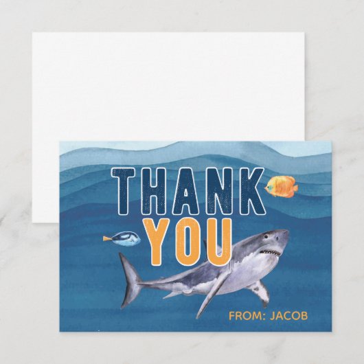 Watercolor Haai Bedankt Plat Kaart (Voorkant / Achterkant)