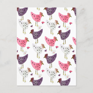Watercolor Haan Bloempatroon   Briefkaart