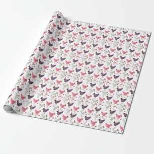 Watercolor Haan Bloempatroon    Cadeaupapier