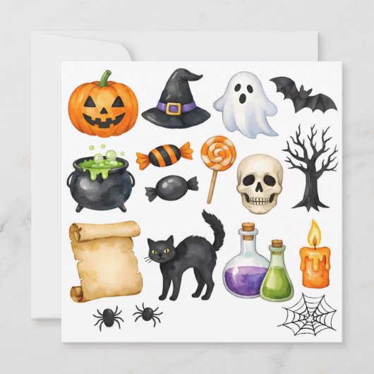 Watercolor Halloween Collage Feestdagenkaart (Voorkant)