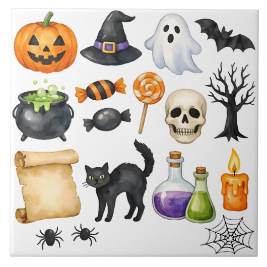 Watercolor Halloween Collage  Tegeltje (Voorkant)