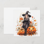 Watercolor Halloween Heks met Pompoenen Feestdagenkaart (Voorkant / Achterkant)
