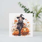 Watercolor Halloween Heks met Pompoenen Feestdagenkaart (Staand voorkant)