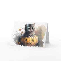 Watercolor Halloween Kitten In een Jack-o-lantern