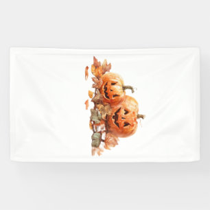 Watercolor Halloween Pompoenen met Herfstbladeren Spandoek