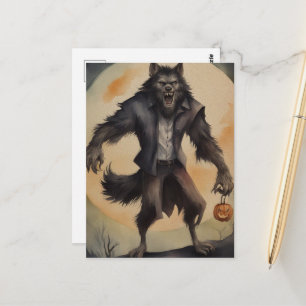 Watercolor Halloween Weerwolf Briefkaart