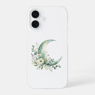 Watercolor Halve Maan & Wilde Bloemen iPhone 16  Hoesje