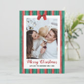 Watercolor Hand Drawn Bow Stripes Christmas Photo Feestdagenkaart (Staand voorkant)