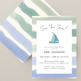 Watercolor Hand Lettering Sea You Soon Baby Shower Kaart