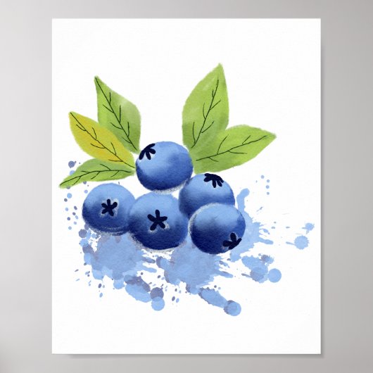 Watercolor Hand-painted Blueberry Illustration  Poster (Voorkant)