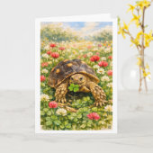 Watercolor Happy Birthday Turtle with lucky clover Kaart (Gele Bloem)