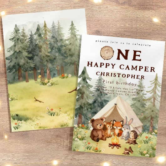 Watercolor Happy Camper 1e Verjaardag Kaart