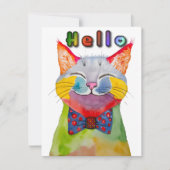 Watercolor Happy Cat Greeting Card Kaart (Voorkant)