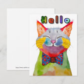 Watercolor Happy Cat Greeting Card Kaart (Voorkant / Achterkant)