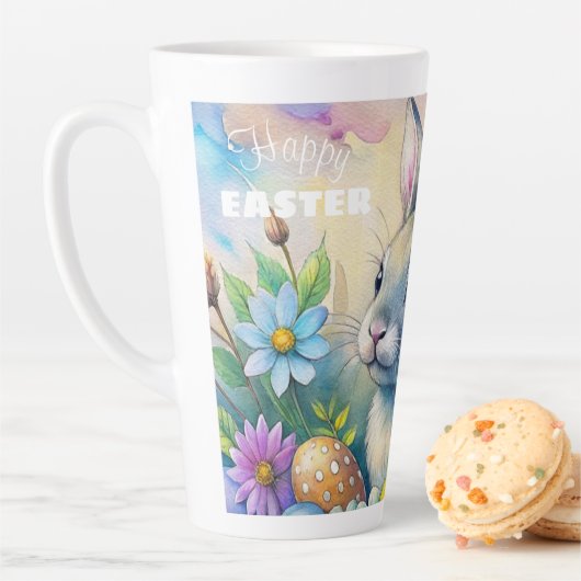 Watercolor Happy Easter Rabbit Latte Mok (In situ)
