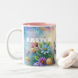 Watercolor Happy Easter Rabbit Tweekleurige Koffiemok