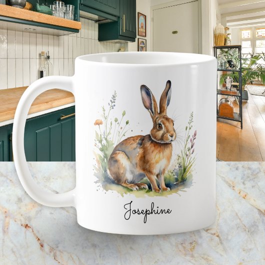 Watercolor Hare Country Wildlife Personalized Koffiemok