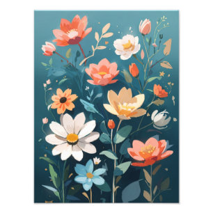 Watercolor Harmonie: Tropische Bloemen in Volle Bl Foto Afdruk