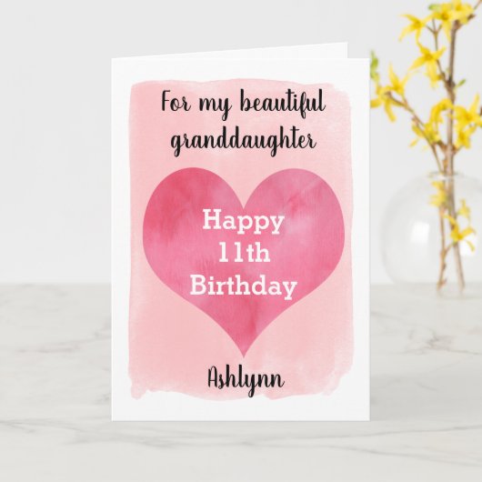 Watercolor Hart 11e Verjaardag Kleinzoon Kaart (Gele Bloem)