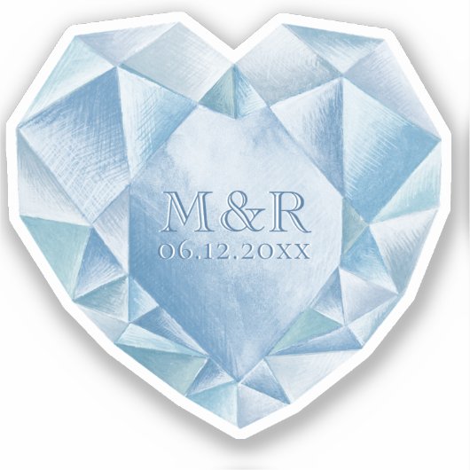 Watercolor Hart Diamant 60ste Huwelijksverjaardag Sticker (Voorkant)