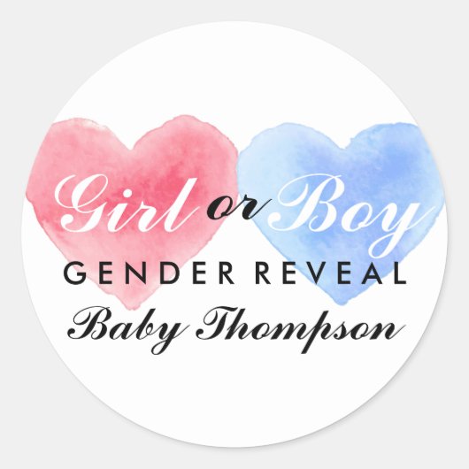 Watercolor Hart Geslacht Reveal Feest Sticker (Voorkant)